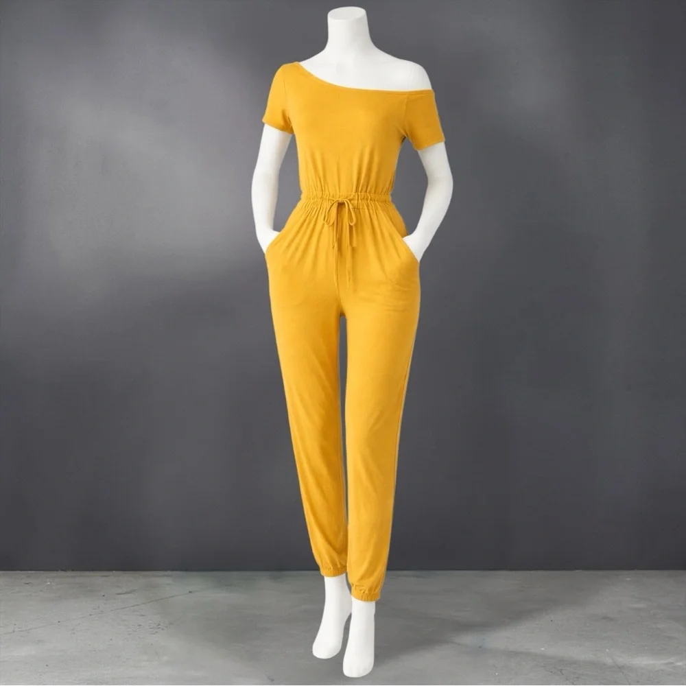 Capella Mustard Two-Way Shoulder Drawstring Jumpsuit